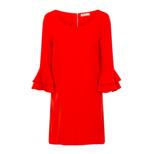 Red Dress with Ruffles in Sleeves